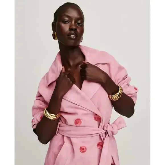 Reformation Veda Ashland Leather Trench Pink - Picture 2 of 10